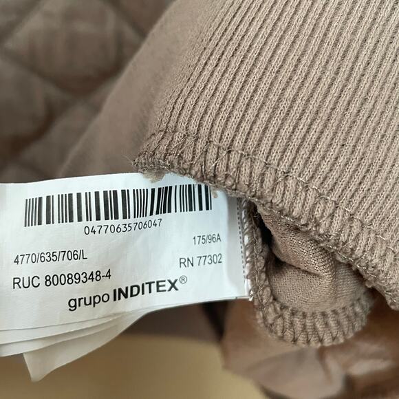 Zara Quilted Sweatshirt Womens Large Brown Crewneck Long Sleeve Pullover - Picture 8 of 8